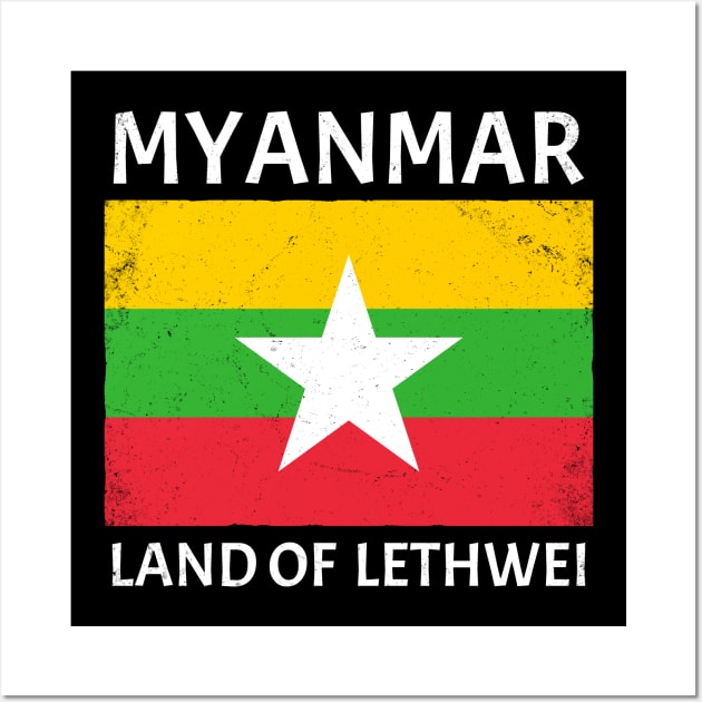 Myanmar Flag Land of Lethwei Wall Art by NicGrayTees